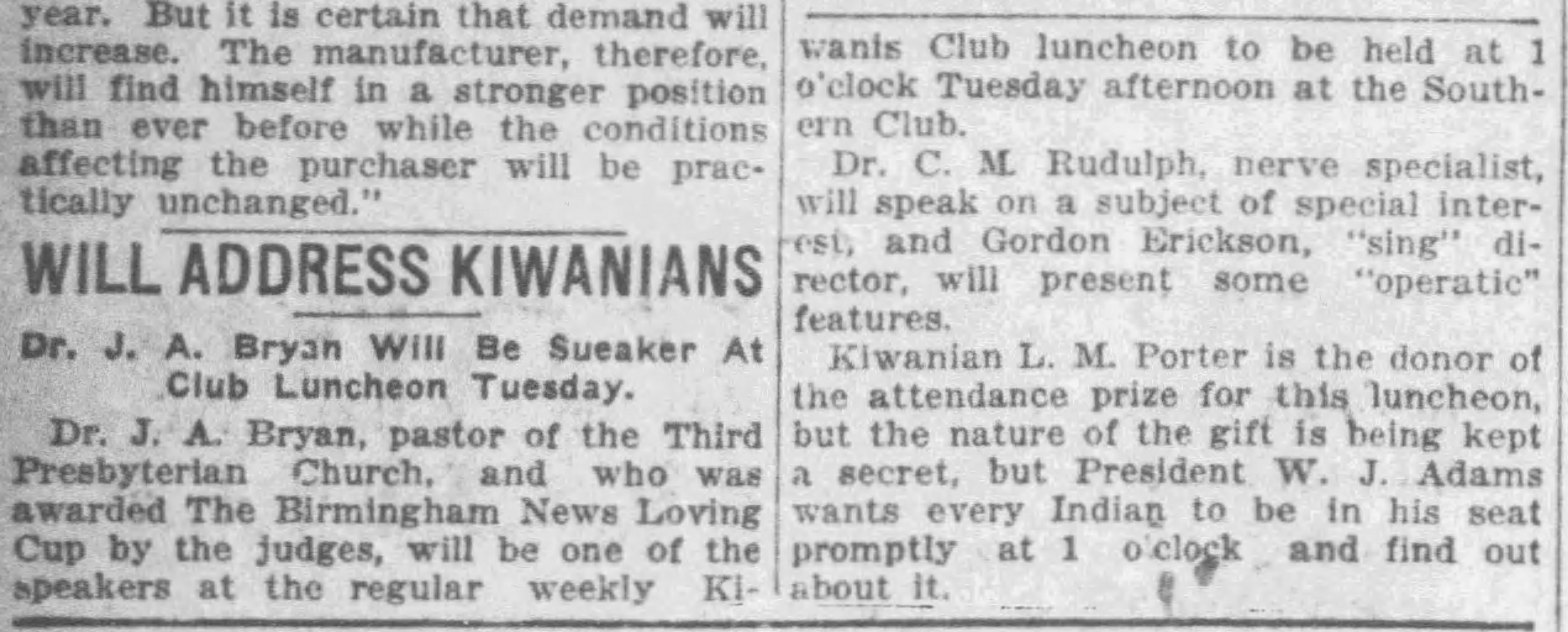 Will Address Kiwanians